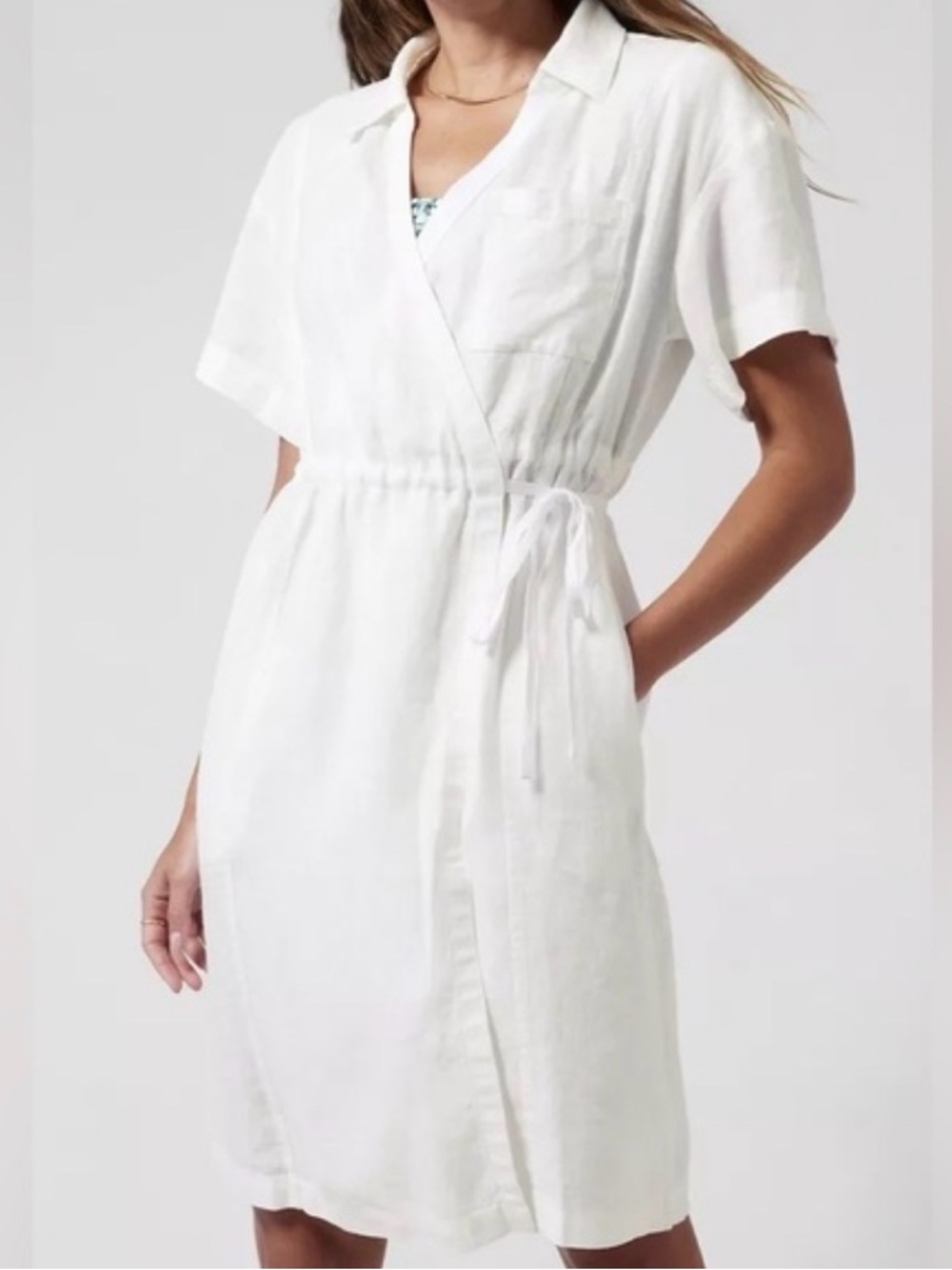 NWT Athleta White Playa Wrap Dress - Lightweight Linen Look